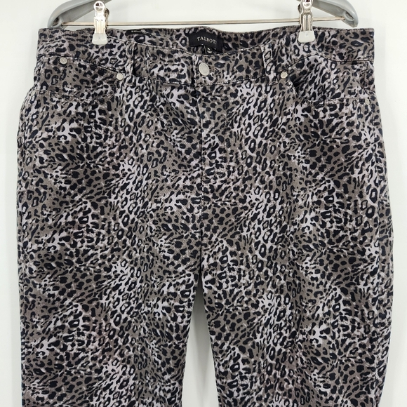 Talbots Leopard Print Signature Pants Womens Size 16 Tan Black Straight Leg - Picture 2 of 7